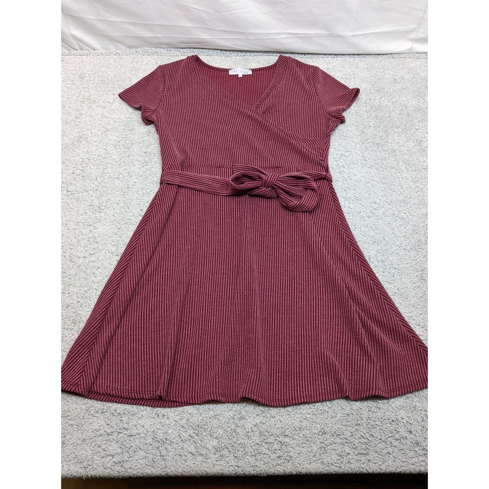 C'est La Vie Midi Dress Ribbed Burgundy Maroon Large‎ Coquette Feminine Y2K